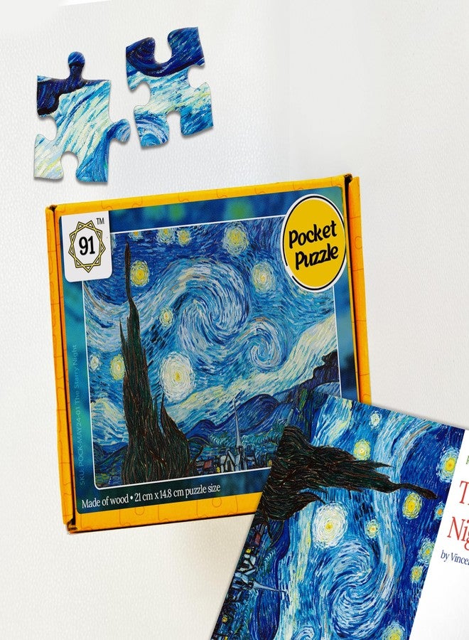 91Knots Vincent Van Gogh's-Starry Night Wooden Jigsaw Puzzle (140 Pieces) for Adults and Kids-Masterstroke Collection | Brain Booster Games & Toys for Above 5+ Years | Birthday Gift for Kids - Image 1